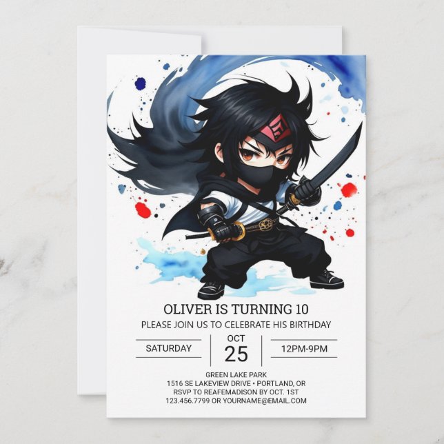 Invitation Ninja Aventure Enfants Cute Ninja Anniversaire (Devant)