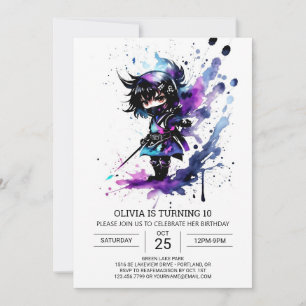 Invitation Ninja Girl Anniversaire moderne