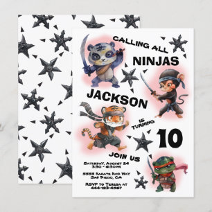 Invitation Ninja Guerrier Animaux fête d'anniversaire