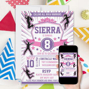Invitation Ninja Guerrier Girls Birthday Party Obstacle Cours