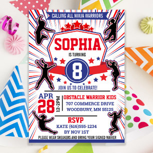 Invitation Ninja Guerrier Girls Birthday Party Obstacle Cours