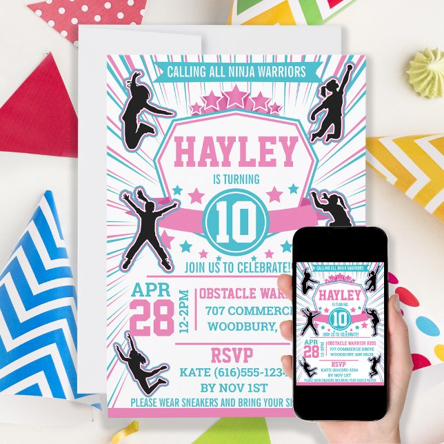 Invitation Ninja Guerrier Girls Birthday Party Obstacle Cours (Créateur téléchargé)