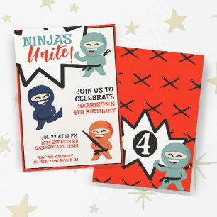 Invitation Ninja Karate coloré Anniversaire