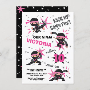 Invitation Ninja Karate Fille guerrière fête d'anniversaire