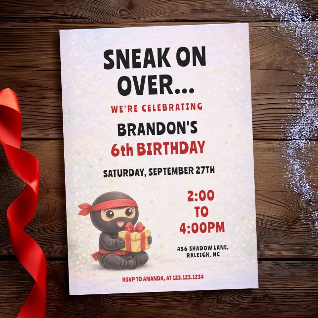 Invitation Ninja Pastel Mignon & Boîte Cadeau Anniversaire En (Créateur téléchargé)