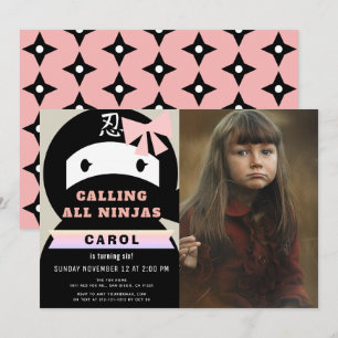 Invitation Ninja Pink & Black Girl Photo Anniversaire