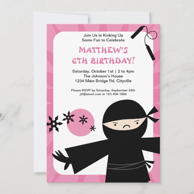 Invitation Ninja Power Pink (Devant)