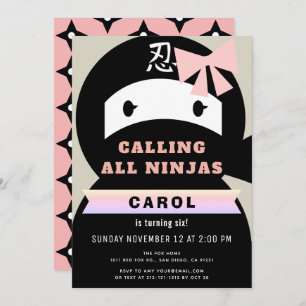 Invitation Ninja rose et noire fille anniversaire