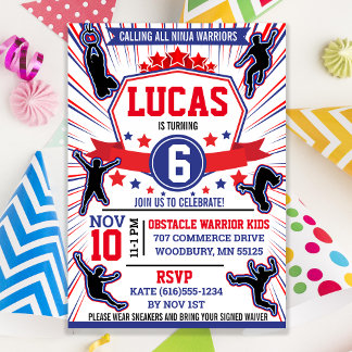 Invitation Ninja Warrior Birthday Party Obstacle Course