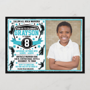Invitation Ninja Warrior Boy Black & Turquoise Photo