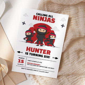 Invitation Ninja Warrior Karate Martial Arts fête d'anniversa