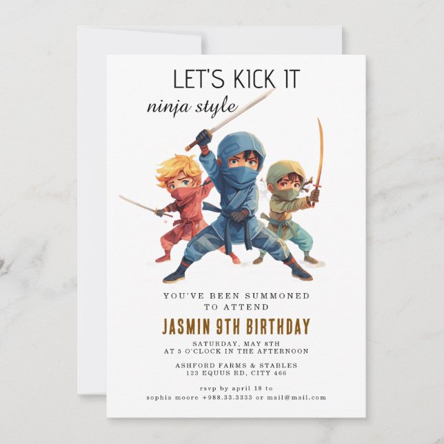 Invitation Ninja Warrior Kids Birthday Party (Devant)