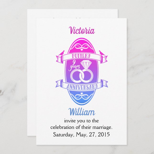 Invitation Ninth 9e anniversaire de mariage poterie tradition (Devant / Derrière)