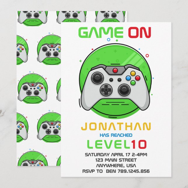 Invitation Niveau de jeu vidéo sur Gamer Anniversaire Invitat (Devant / Derrière)