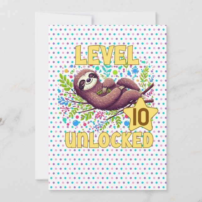 Invitation Niveau de Sloth Déverrouillé Anniversaire Gamer De (Devant)