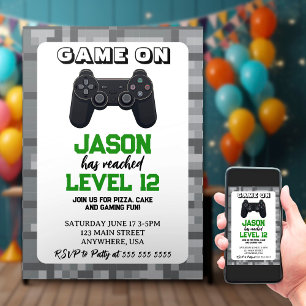 Invitation Niveau du jeu vidéo jusqu'à Gamer Anniversaire