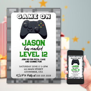 Invitation Niveau du jeu vidéo jusqu'à Gamer Anniversaire