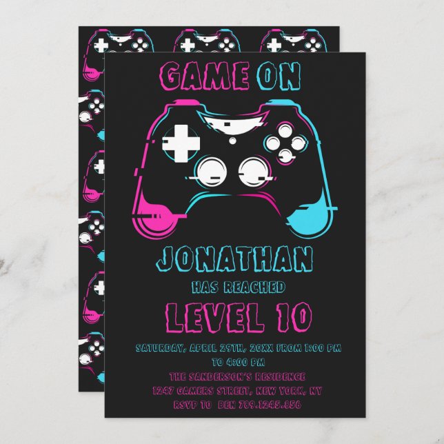 Invitation Niveau du jeu vidéo jusqu'à la fête d'anniversaire (Devant / Derrière)