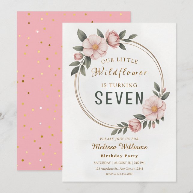 Invitation Niveau Fleur Sauvage 7 Anniversaire (Devant / Derrière)