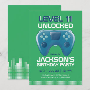 Invitation Niveau Jeux vidéo Jeu vert déverrouillé Anniversai