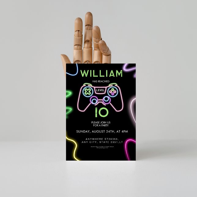 Invitation Niveau néon jusqu'à 10 fête d'anniversaire de jeu  (Créateur téléchargé)