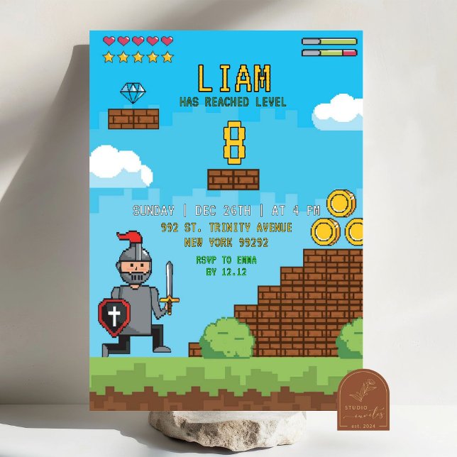 Invitation Niveau supérieur d'anniversaire de jeu vidéo d'arc (Créateur téléchargé)