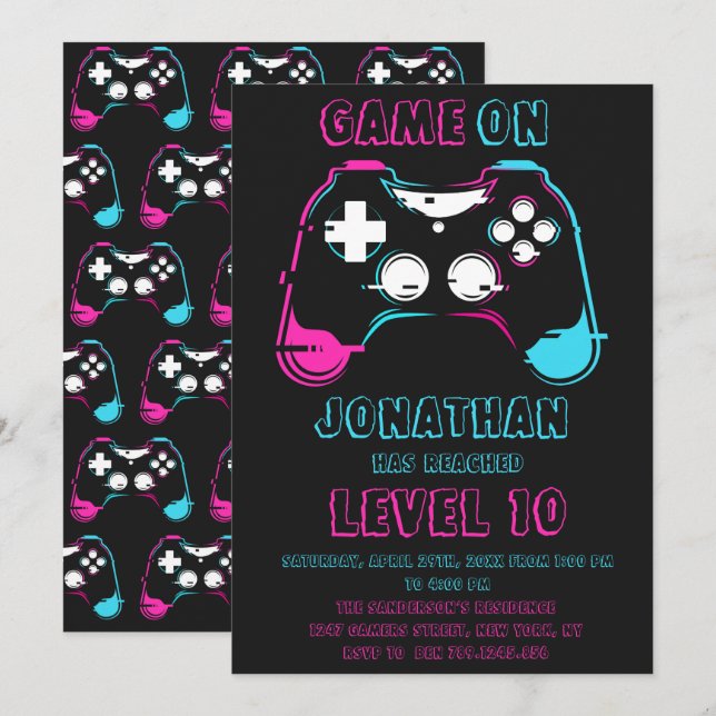 Invitation Niveau supérieur de jeu vidéo Fête d'anniversaire  (Devant / Derrière)