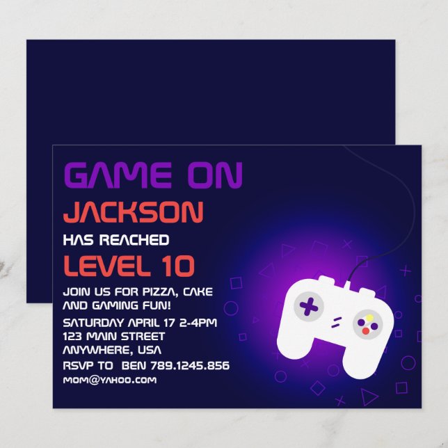 Invitation Niveau supérieur de jeu vidéo Fête d'anniversaire  (Devant / Derrière)