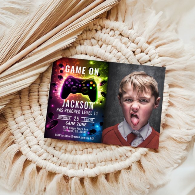 Invitation Niveau supérieur ! Neon Video Jeu Anniversaire Fêt (Créateur téléchargé)