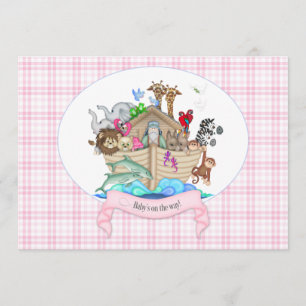 Invitation Noah's Ark Animals Pink En vichy