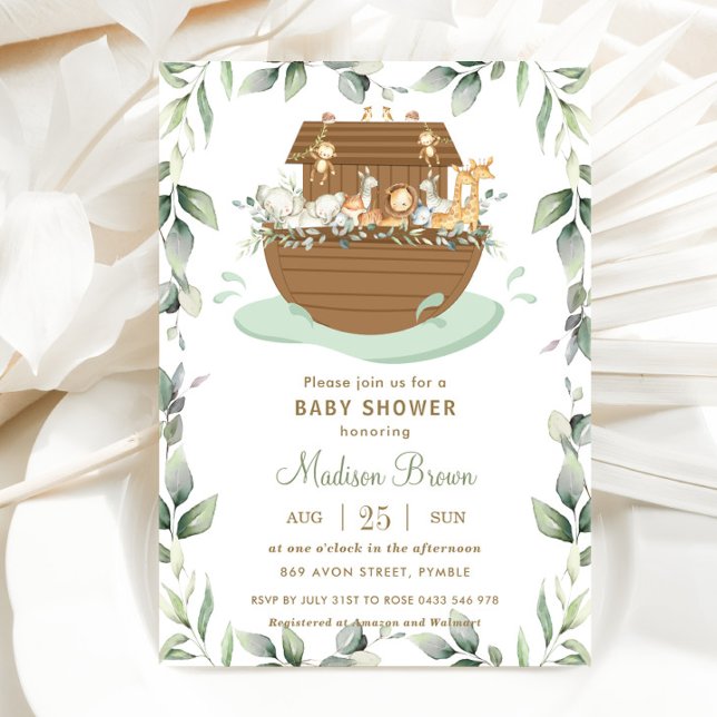 Invitation Noah's Ark Greenery Baby shower Genre Neutre (Créateur téléchargé)