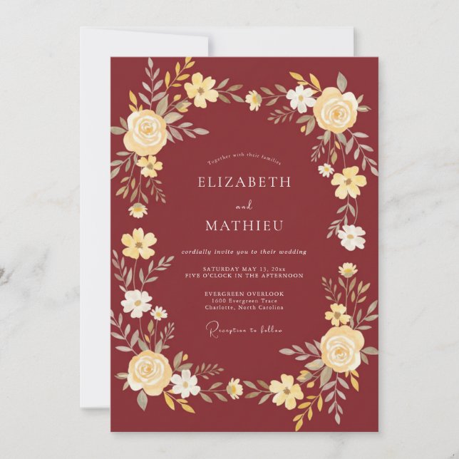 Invitation Noces à la Feuille de Crème Écarlate (Devant)