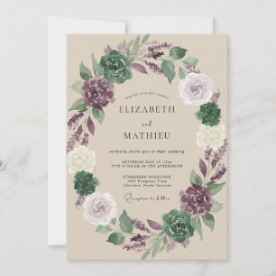 Invitation Noces à la Pivoine Champagne Prune