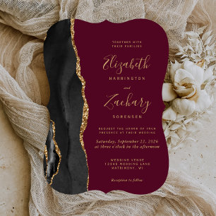 Invitation Noces Agate Or Noir Bourgogne Rouge Support