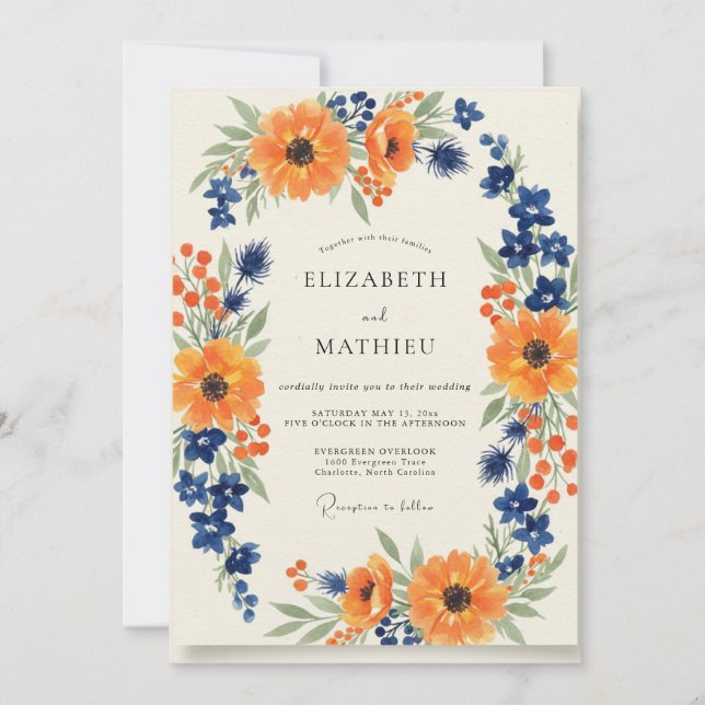 Invitation Noces Ambre Cobalt Cosmos Eucalyptus (Devant)