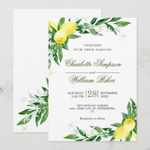 Invitation Noces aquarelle de verdure de floraison de citrons