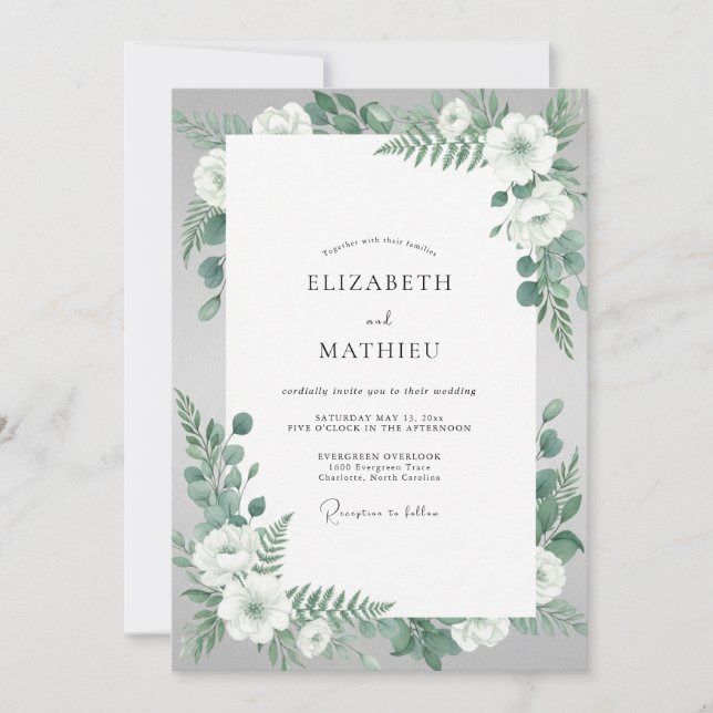 Invitation Noces argentées au eucalyptus écume de mer (Devant)