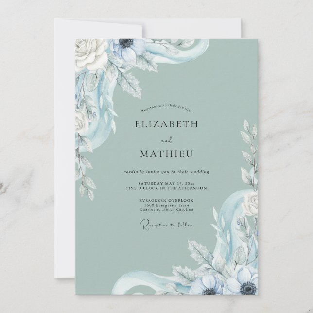 Invitation Noces au Eucalyptus au Feuillage Bleu Glaçon Mouss (Devant)
