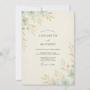 Invitation Noces au feuillage de eucalyptus gris et or mousse