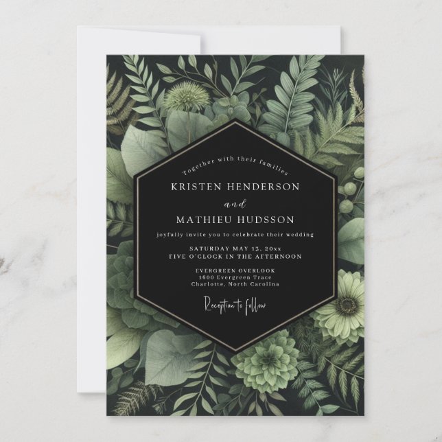 Invitation Noces au feuillage du crépuscule émeraude (Devant)