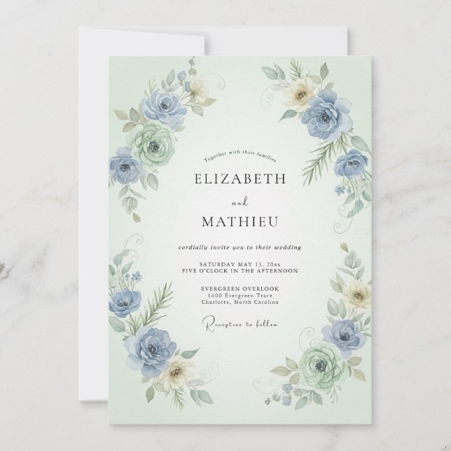 Invitation Noces au Periwinkle Mint Ranunculus Eucalyptus (Devant)