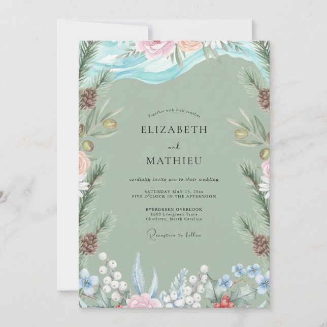 Invitation Noces au pin éternel Eucalyptus écume de mer (Devant)
