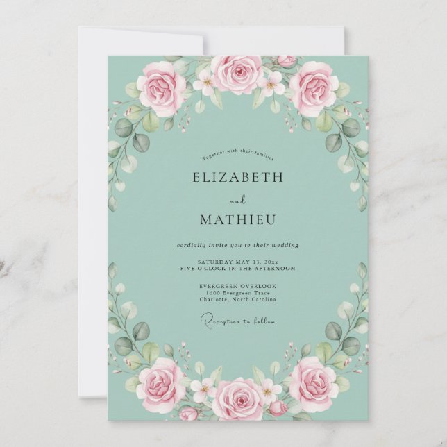 Invitation Noces au Ranunculus feuillage d'eucalyptus Seafoam (Devant)