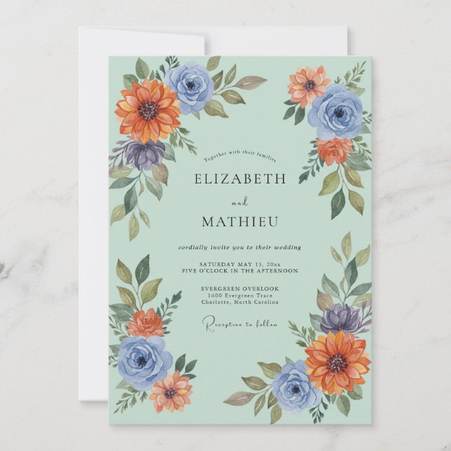 Invitation Noces Automnales Pittoresques Vert Mousse (Devant)