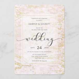 Invitation Noces aux billes modernes en rose avec feuille d'o