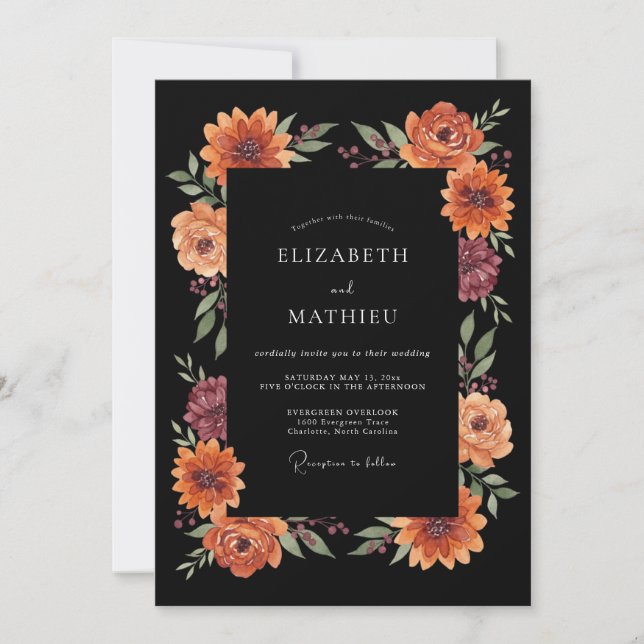 Invitation Noces aux Fleurs Terracotta Impressionnistes (Devant)