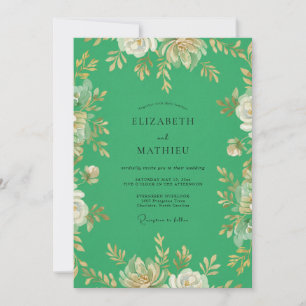 Invitation Noces aux Pétales Dorés Émeraude