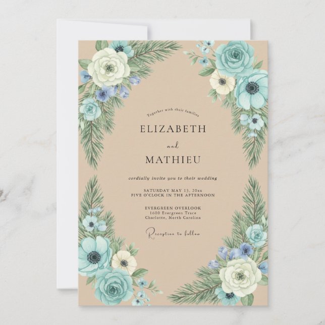 Invitation Noces Bleuet Sable Feuillage Eucalyptus (Devant)