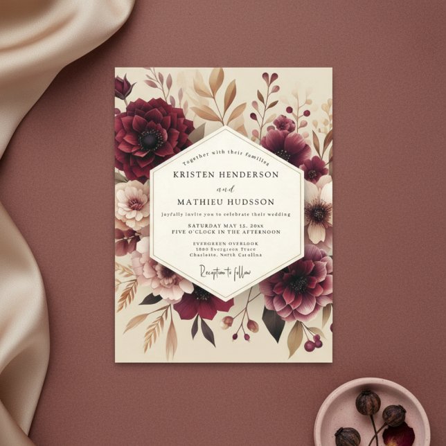 Invitation Noces Botaniques Romantiques au Bourgogne (Créateur téléchargé)