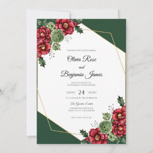 Invitation Noces Camélia Eucalyptus Rubis Émeraude